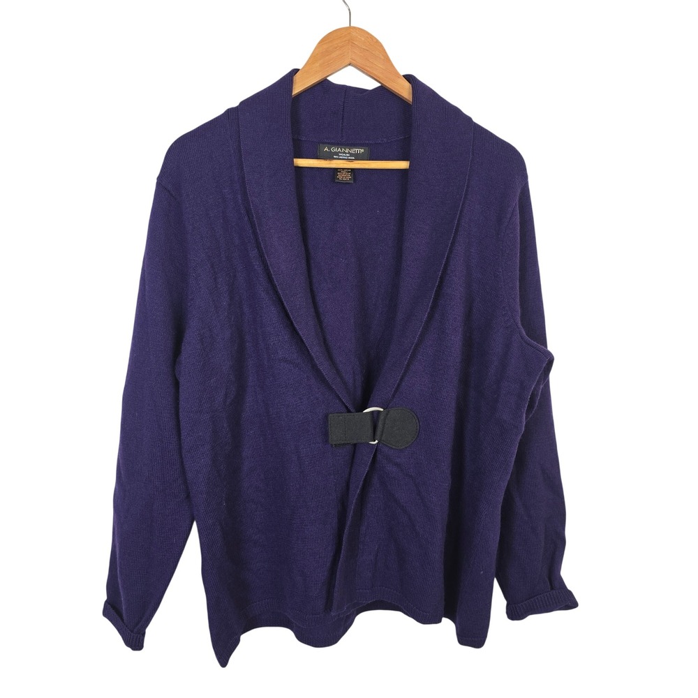 A. Giannetti Woman Purple 100% Merino Wool Shawl Collar Buckle Cardigan 1X